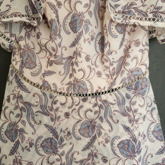 Keepsake Lovers Holiday Floral Ruffled Open Back Lace Trim Asymmetrical Dress - Picture 11 of 15